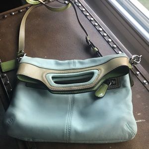 Coach blue and green leather crossbody purse